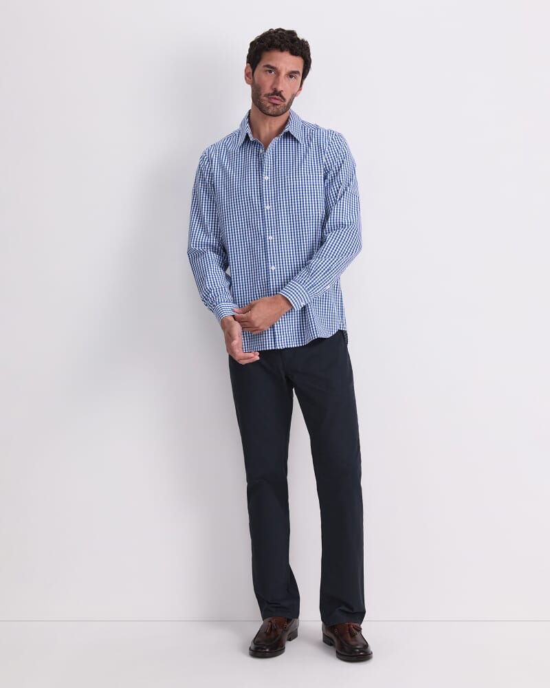 Thomas Long Sleeve Gingham Shirt in WHITE/COBALT