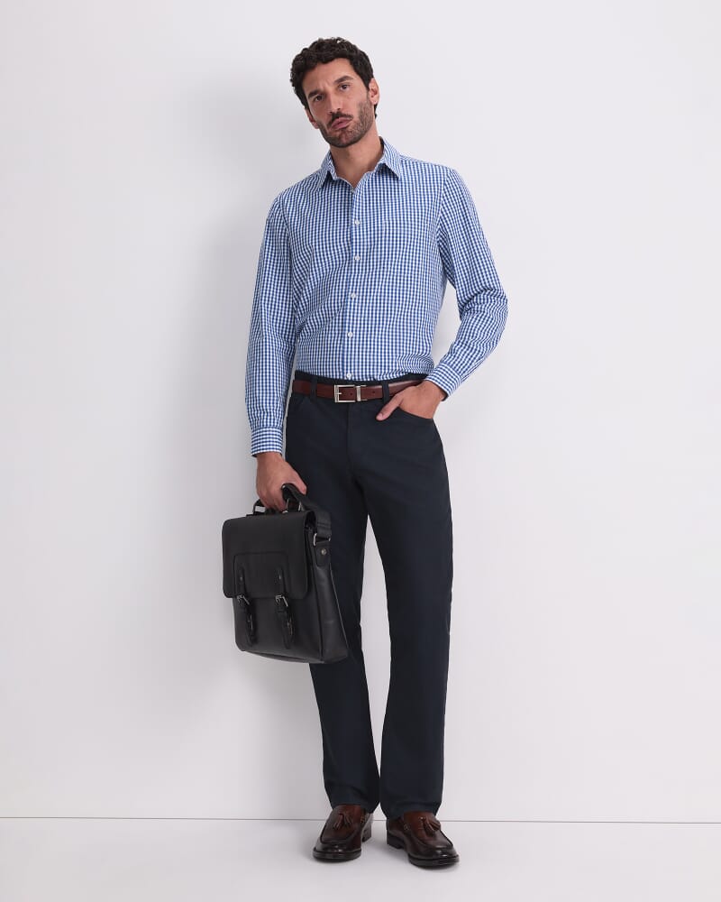 Thomas Long Sleeve Gingham Shirt in WHITE/COBALT