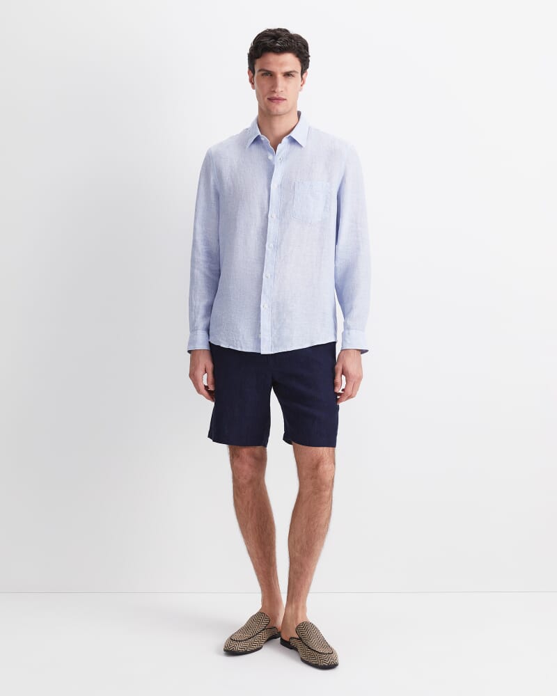 Vinnie Long Sleeve Linen Shirt in BLUE/WHITE