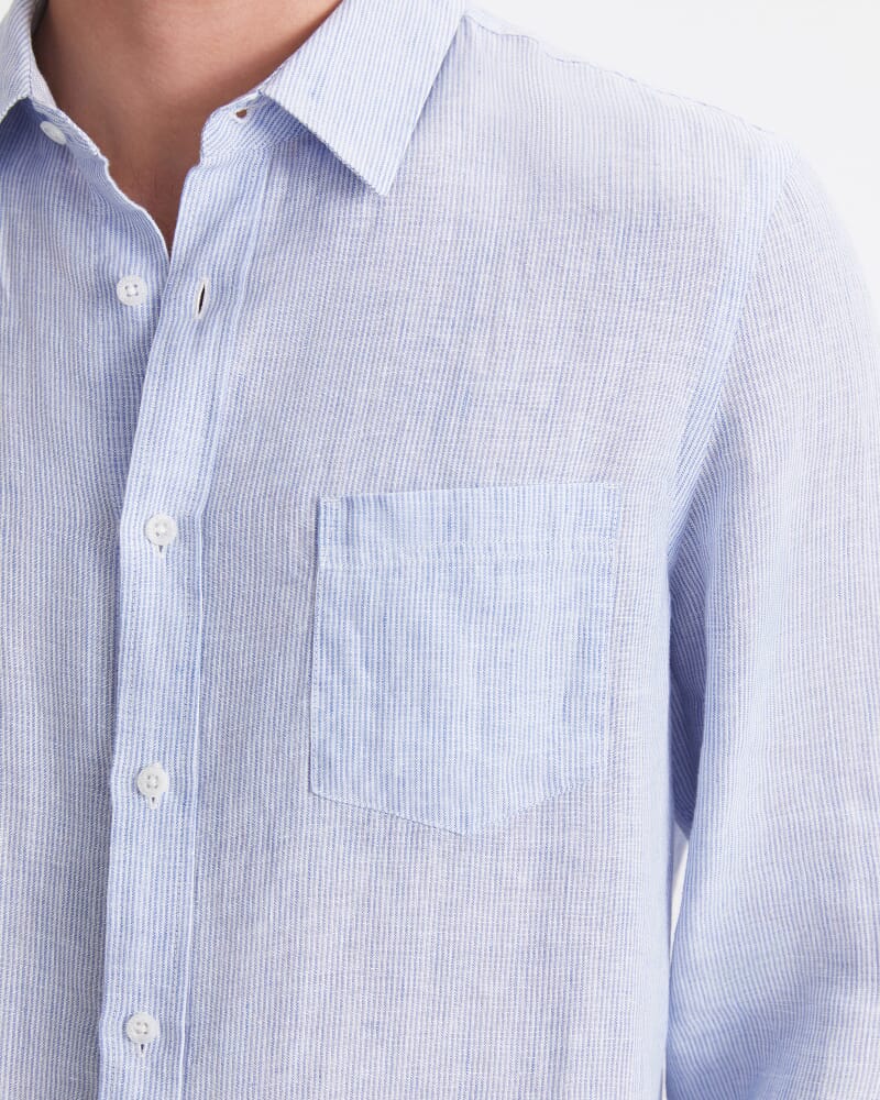 Vinnie Long Sleeve Linen Shirt in BLUE/WHITE