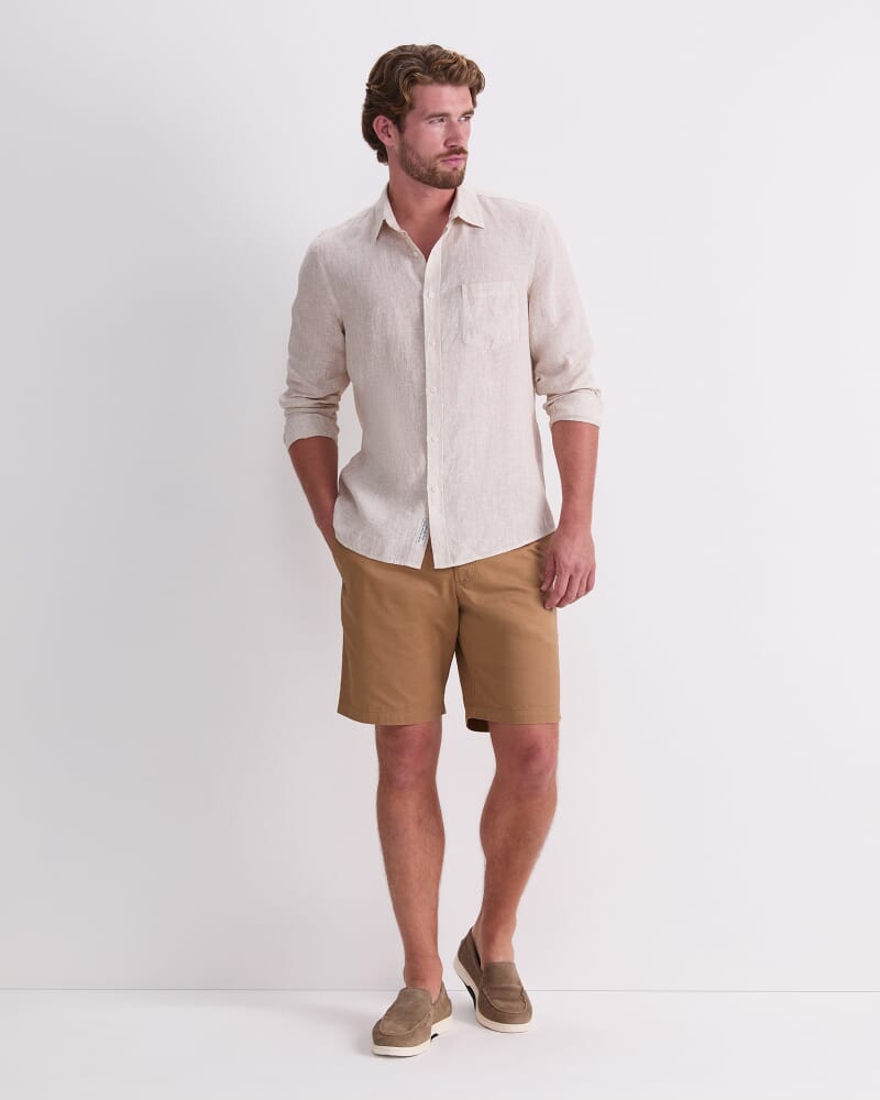 Vinnie Long Sleeve Linen Shirt in NATURAL/IVORY