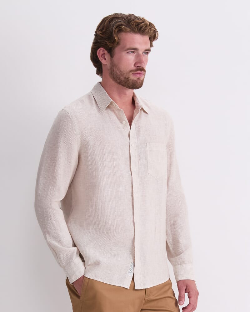 Vinnie Long Sleeve Linen Shirt in NATURAL/IVORY