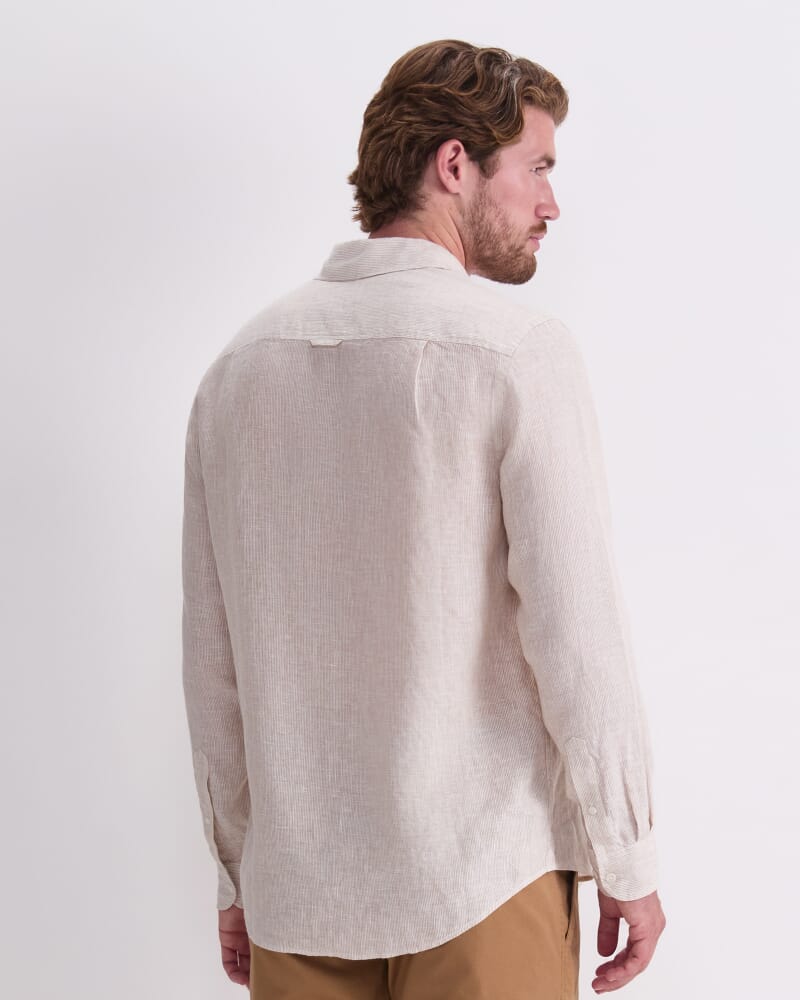 Vinnie Long Sleeve Linen Shirt in NATURAL/IVORY