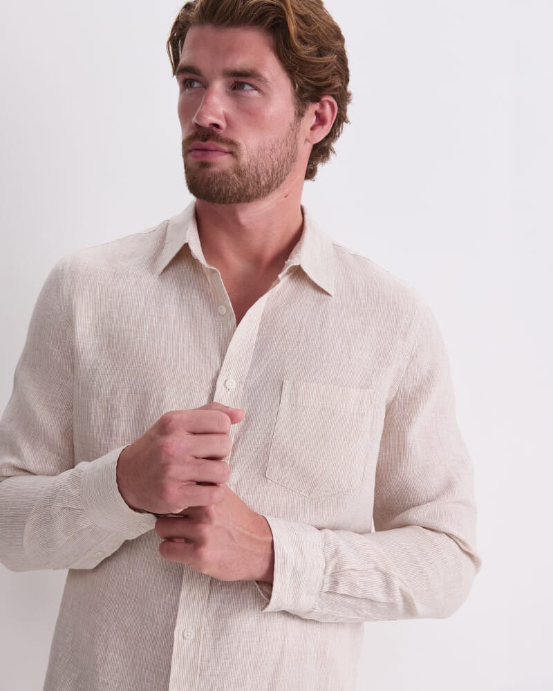 Vinnie Long Sleeve Linen Shirt in NATURAL/IVORY