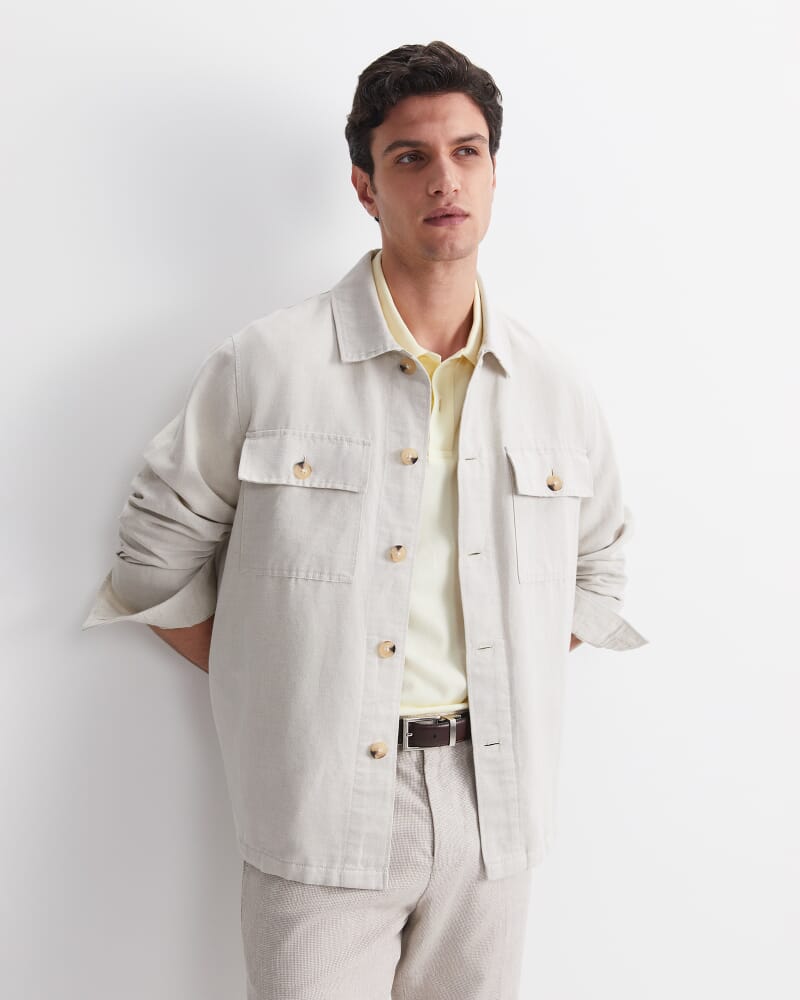 Otis Linen Blend Casual Jacket in STRING
