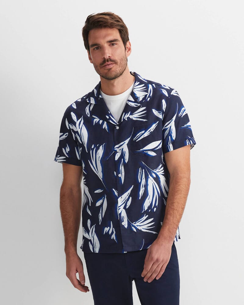 Liam Short Sleeve Print Shirt in NAVY