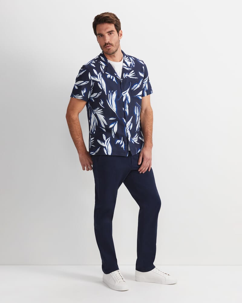 Liam Short Sleeve Print Shirt in NAVY