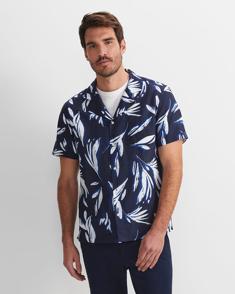 Liam Short Sleeve Print Shirt in NAVY