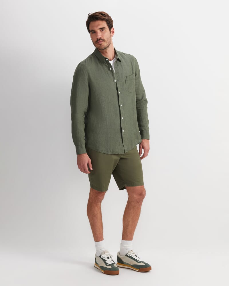 Linen Long Sleeve Delave Shirt in KHAKI