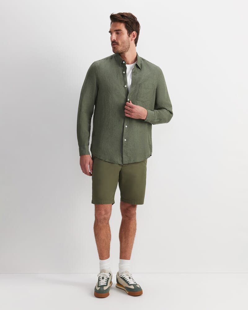 Linen Long Sleeve Delave Shirt in KHAKI