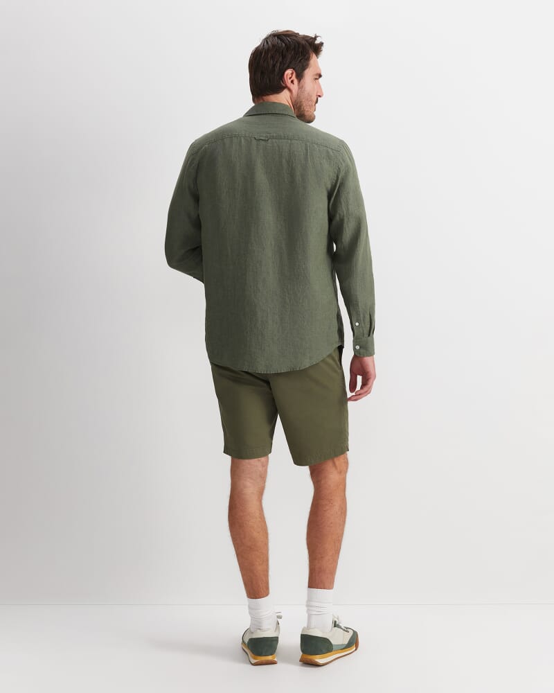Linen Long Sleeve Delave Shirt in KHAKI