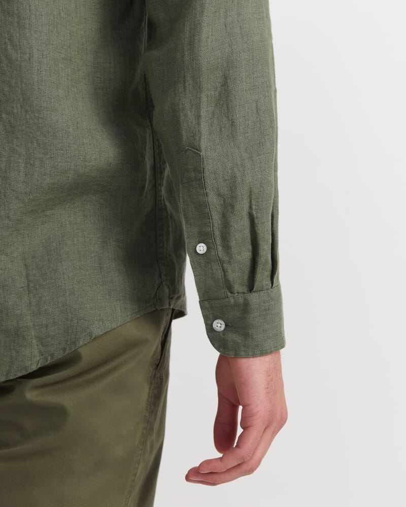Linen Long Sleeve Delave Shirt in KHAKI