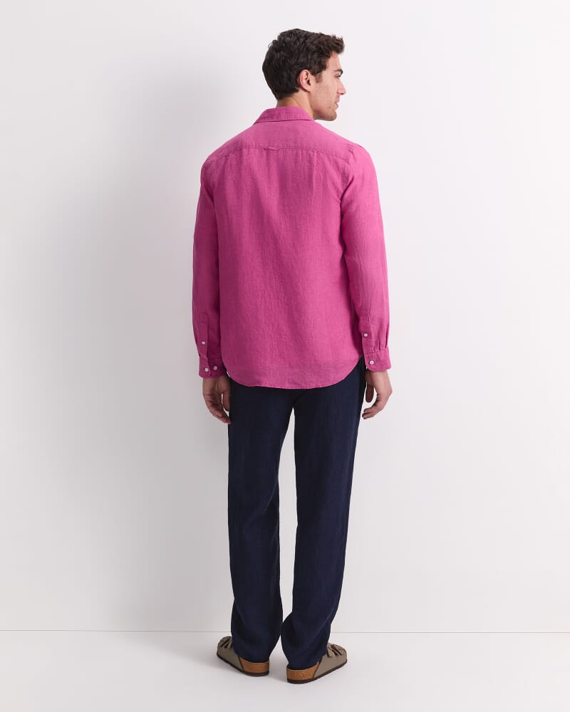 Linen Long Sleeve Delave Shirt in MAGENTA