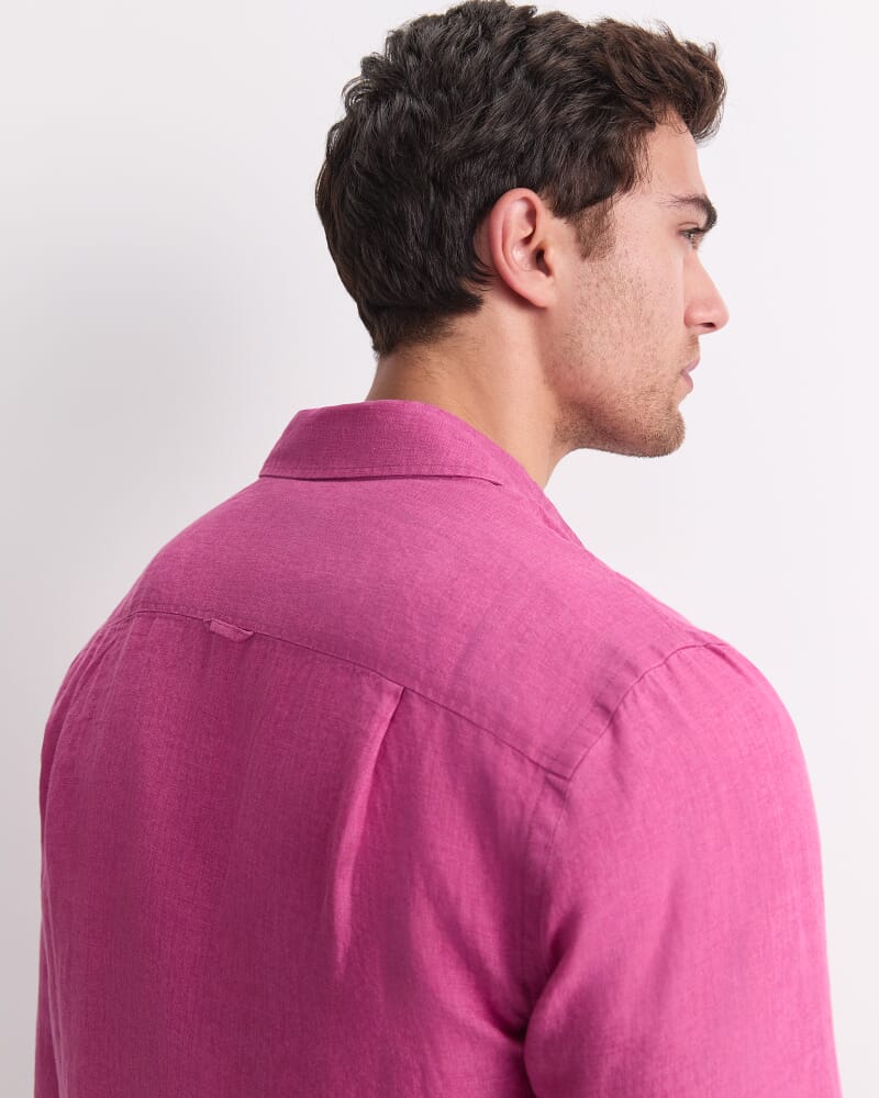 Linen Long Sleeve Delave Shirt in MAGENTA