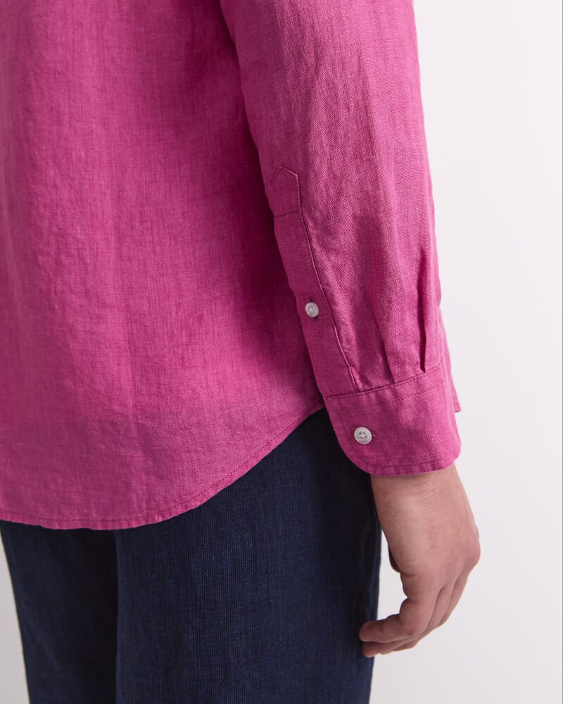 Linen Long Sleeve Delave Shirt in MAGENTA