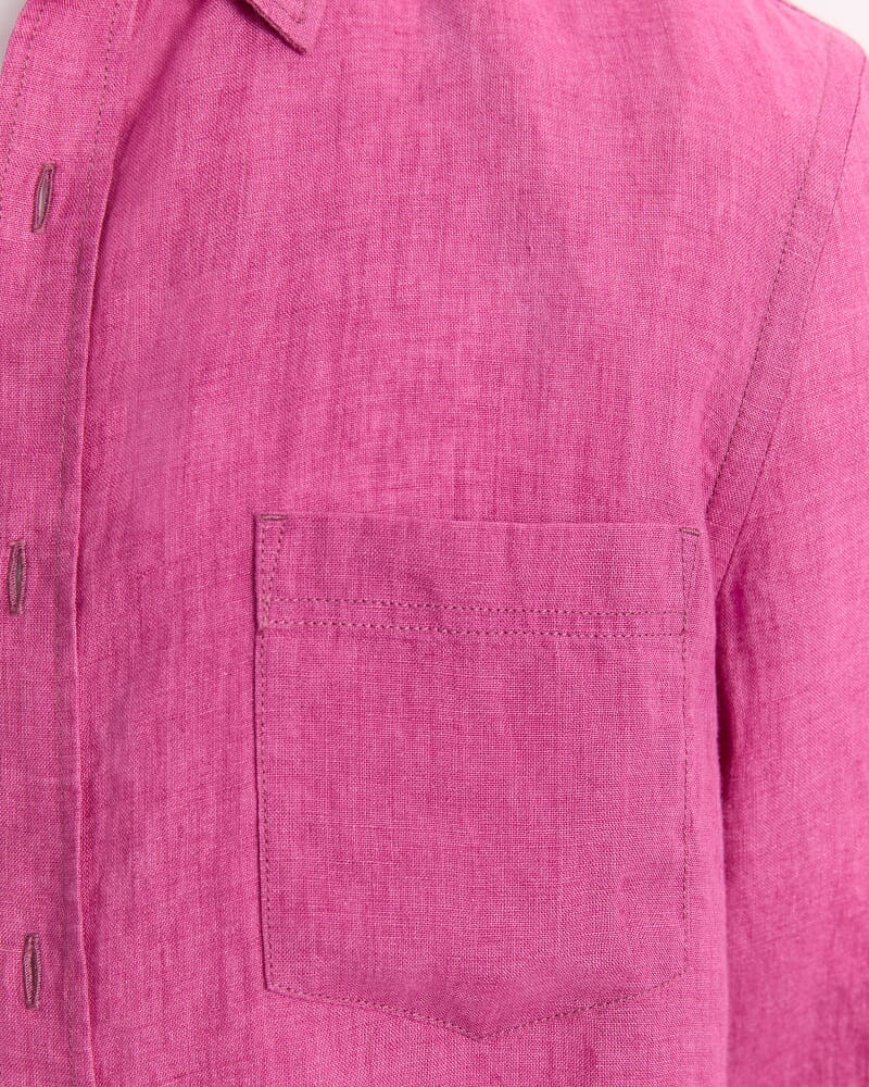 Linen Long Sleeve Delave Shirt in MAGENTA