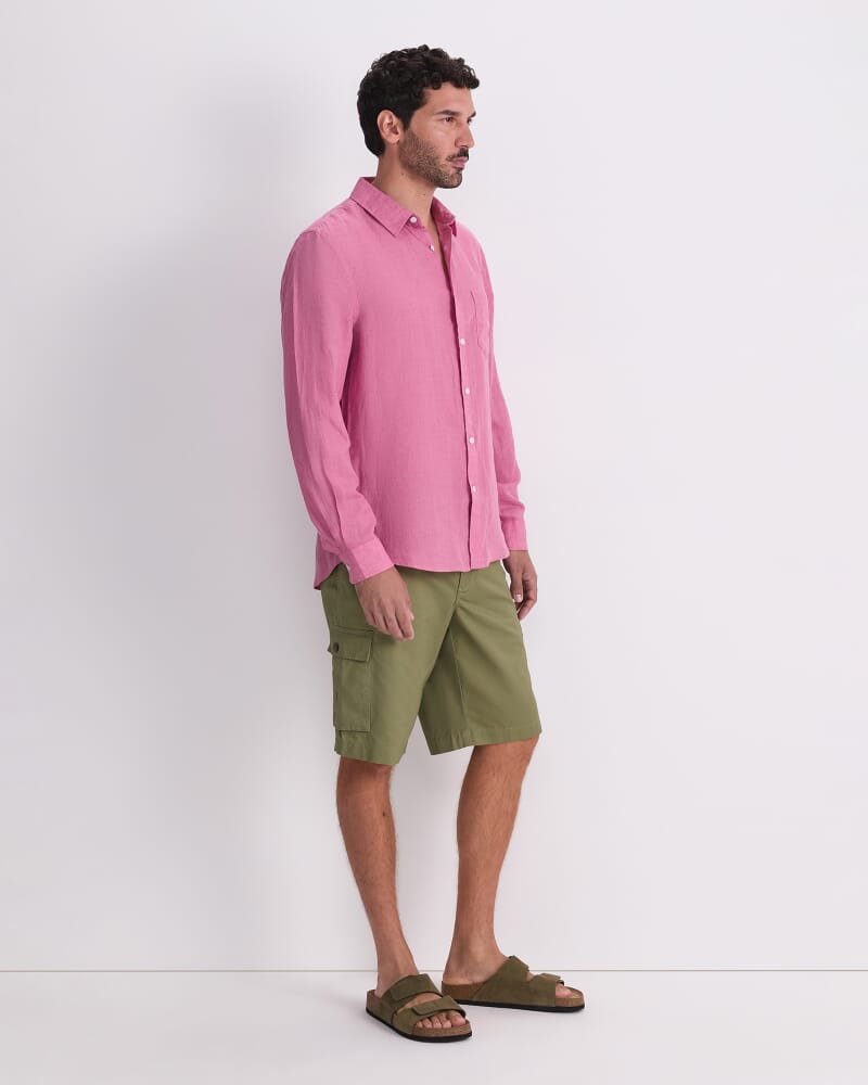 Linen Long Sleeve Delave Shirt in ROSE