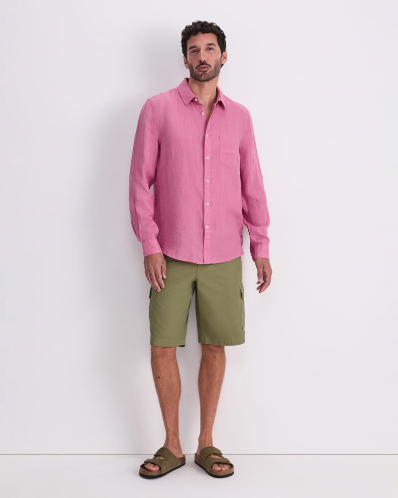 Linen Long Sleeve Delave Shirt in ROSE