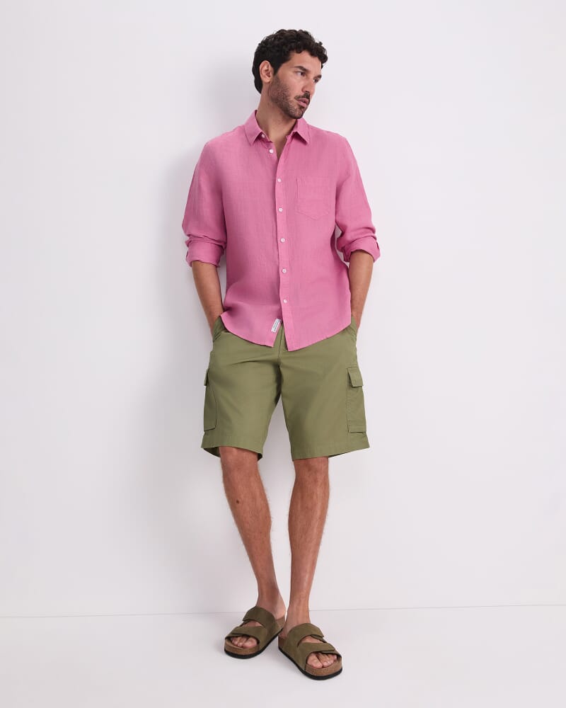 Linen Long Sleeve Delave Shirt in ROSE