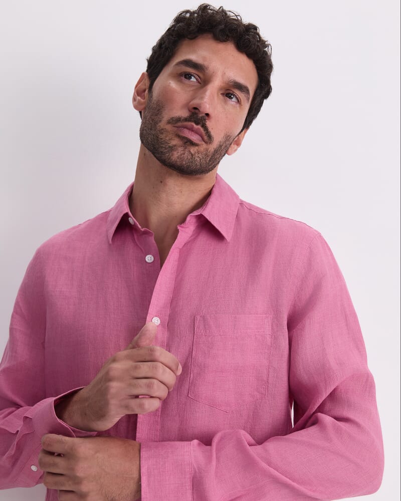 Linen Long Sleeve Delave Shirt in ROSE