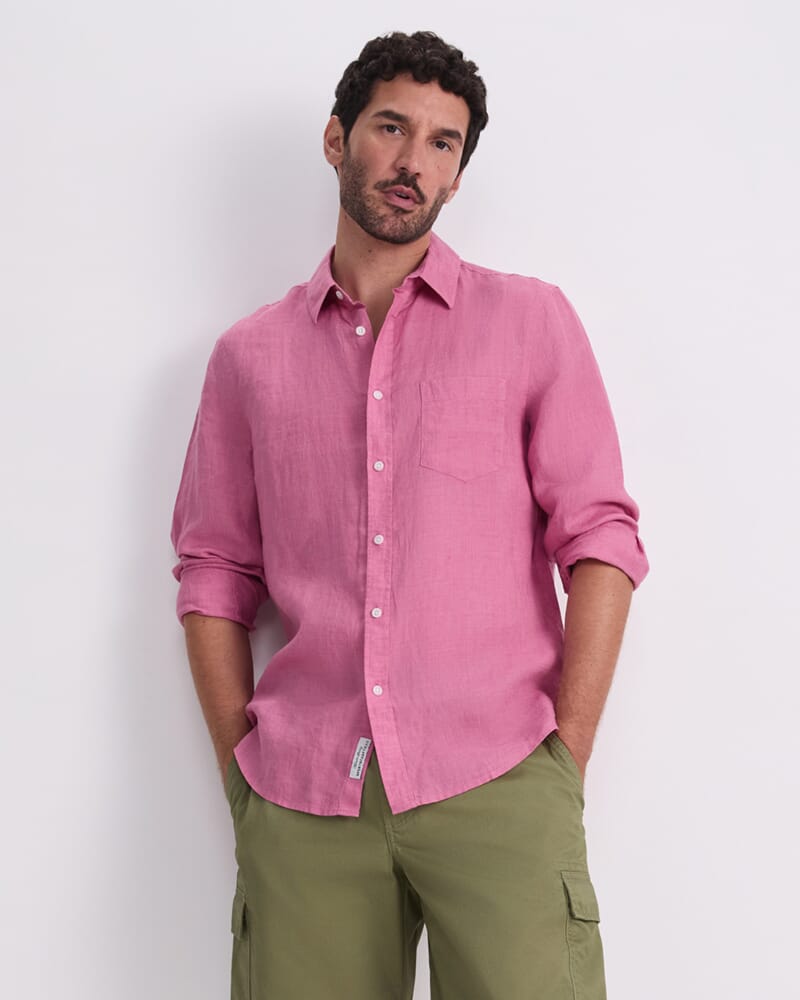 Linen Long Sleeve Delave Shirt in ROSE