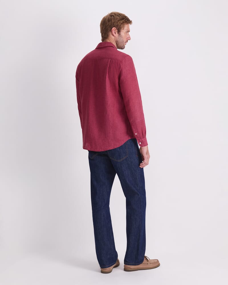 Linen Long Sleeve Delave Shirt in WINE