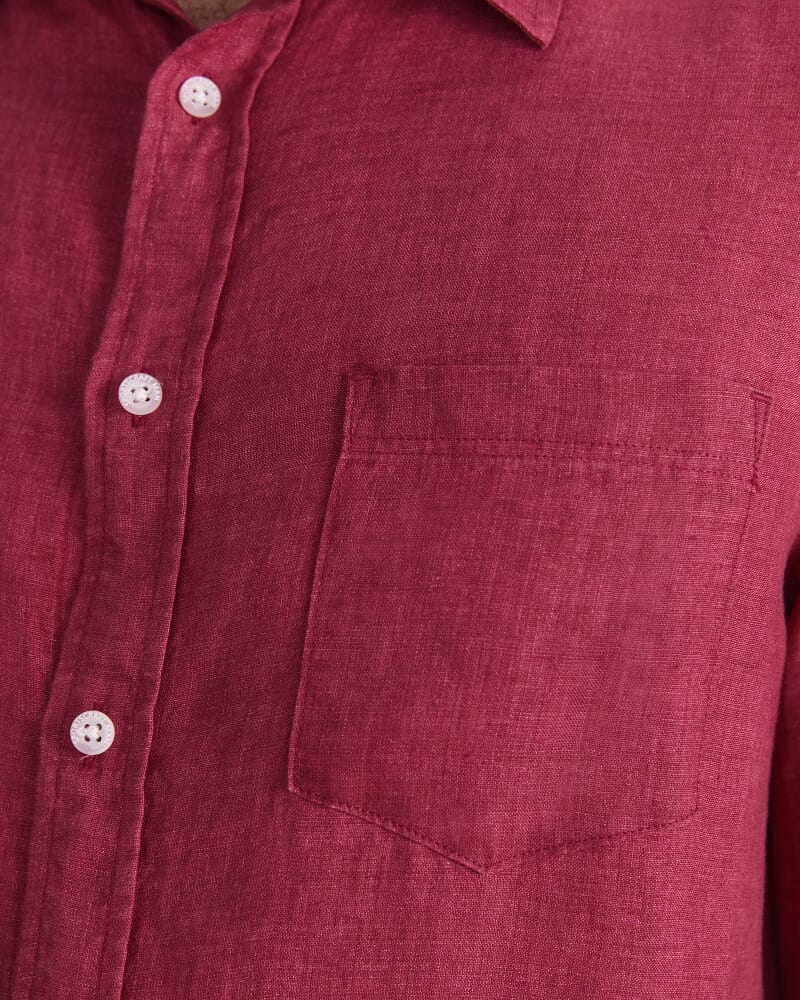 Linen Long Sleeve Delave Shirt in WINE