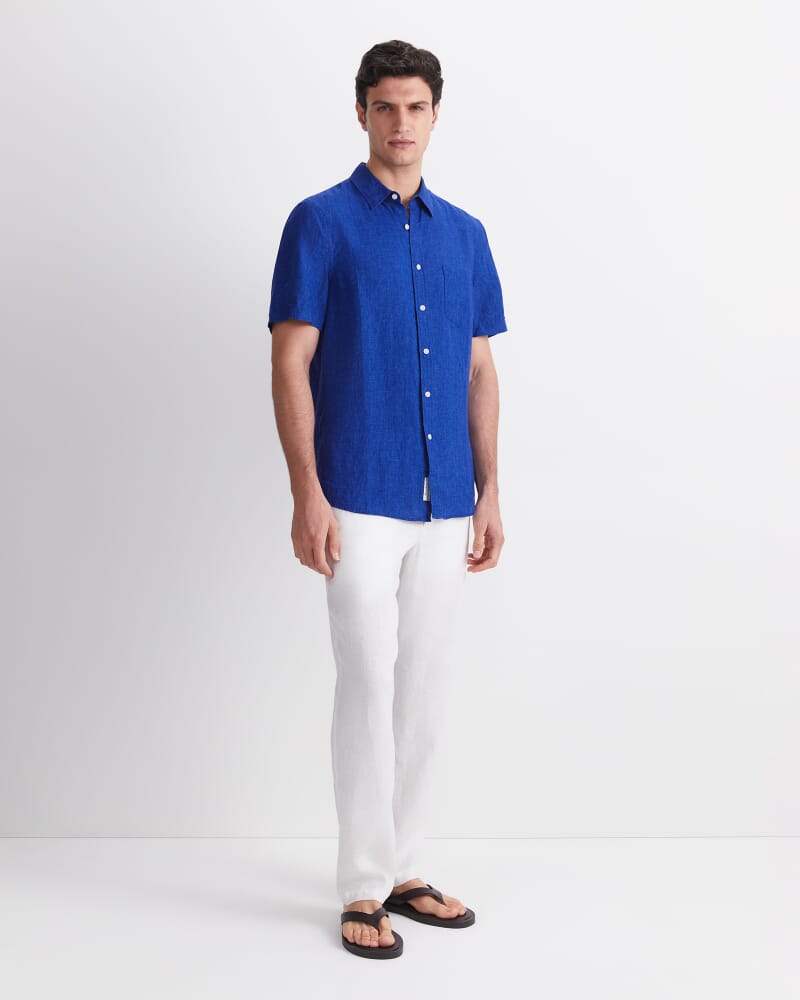 Short Sleeve Delave Linen Shirt in BLUE INDIGO