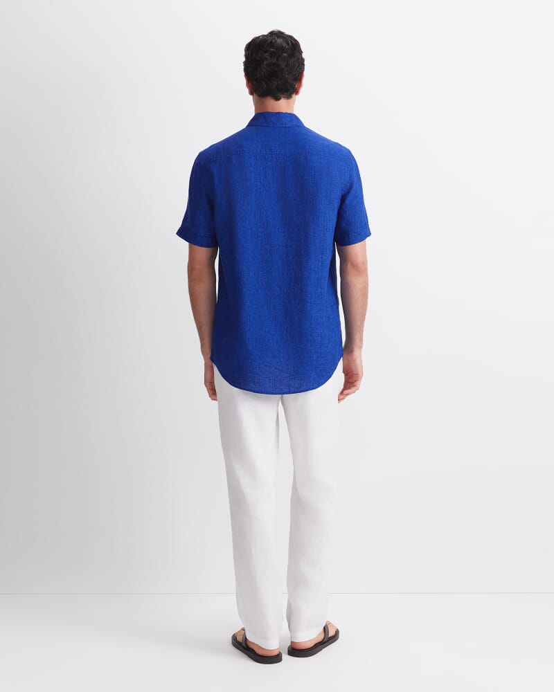 Short Sleeve Delave Linen Shirt in BLUE INDIGO