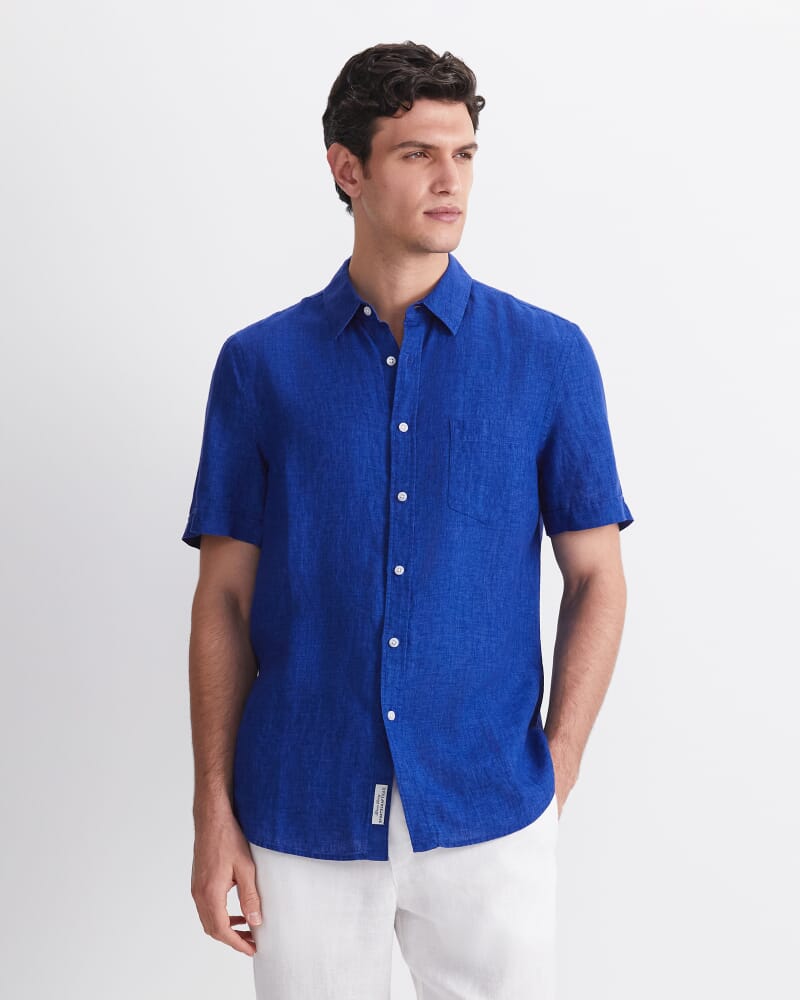 Short Sleeve Delave Linen Shirt in BLUE INDIGO