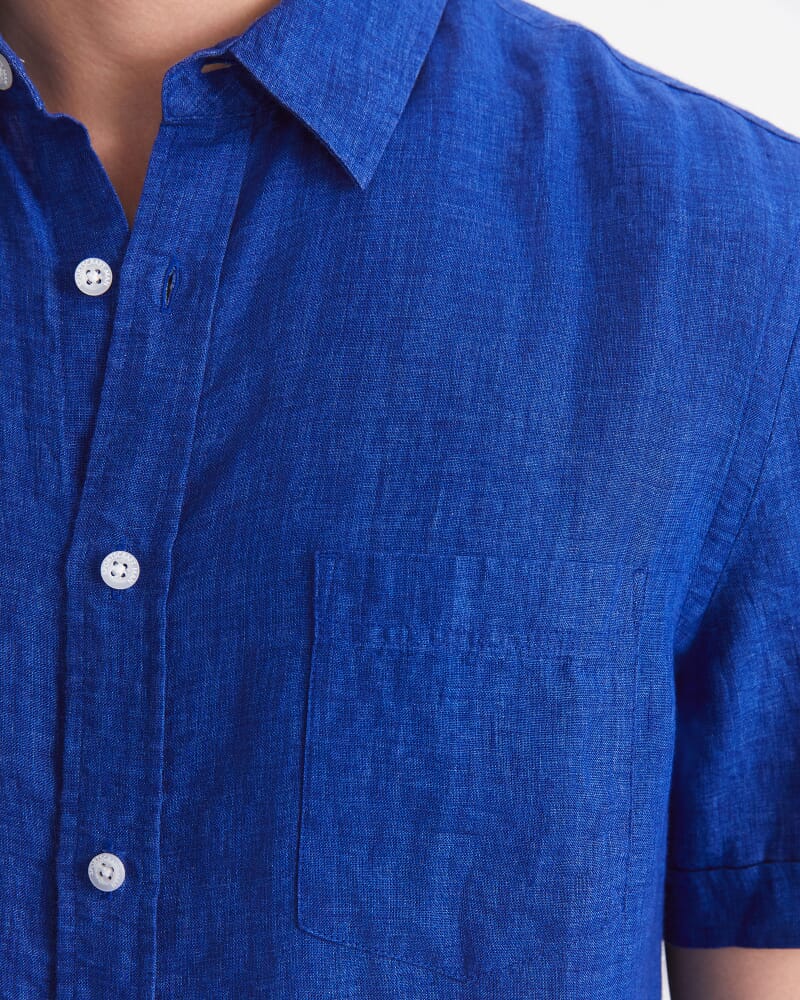 Short Sleeve Delave Linen Shirt in BLUE INDIGO