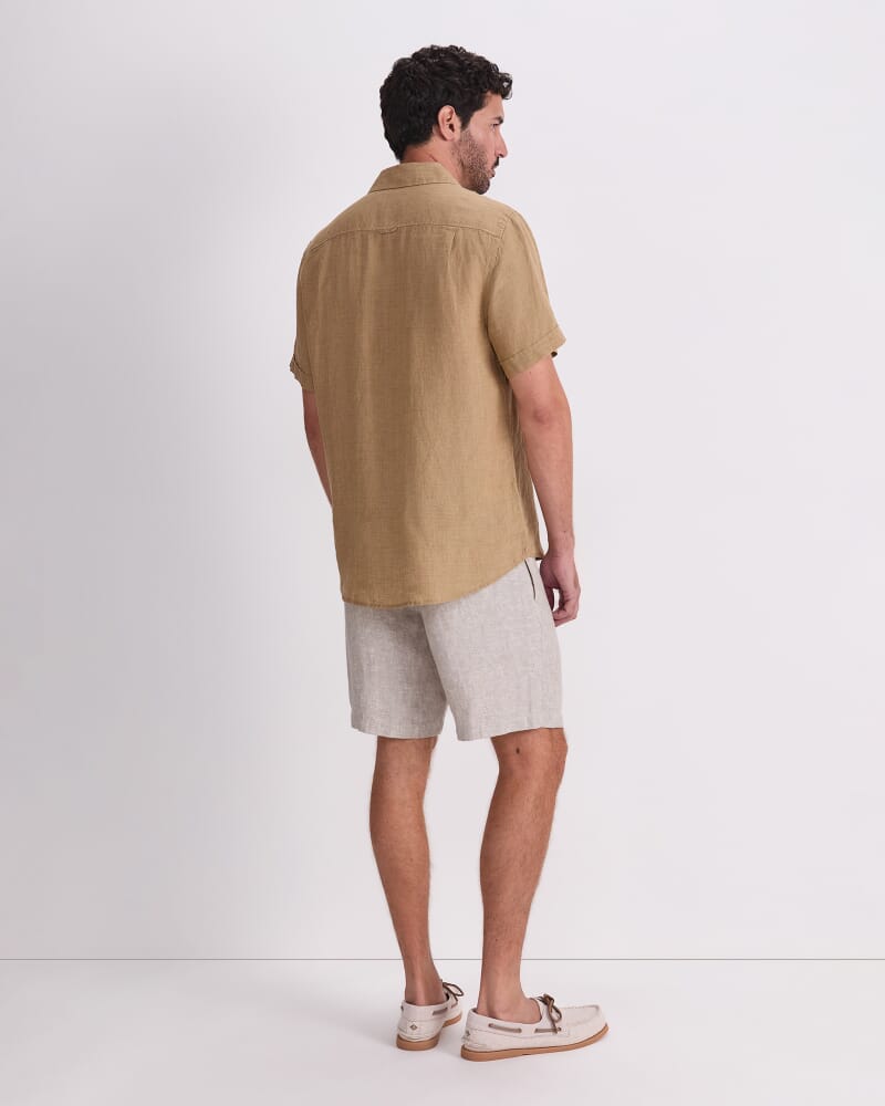 Short Sleeve Delave Linen Shirt in KELP