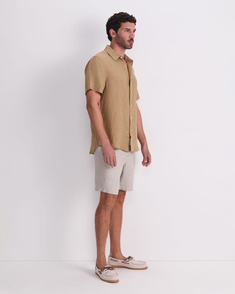 Short Sleeve Delave Linen Shirt in KELP