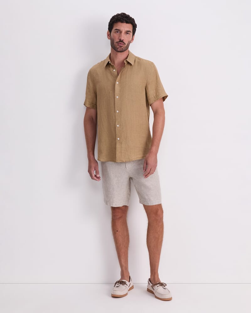 Short Sleeve Delave Linen Shirt in KELP