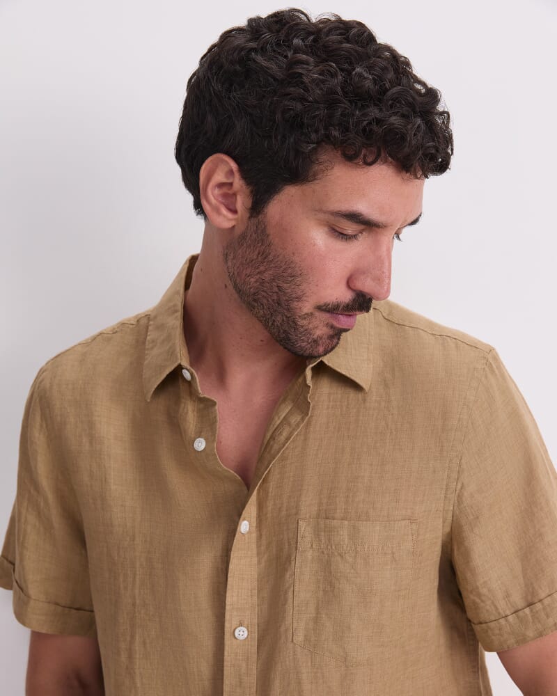 Short Sleeve Delave Linen Shirt in KELP