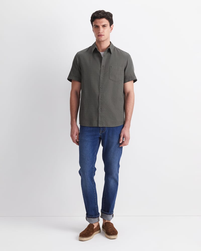 Short Sleeve Delave Linen Shirt in KHAKI