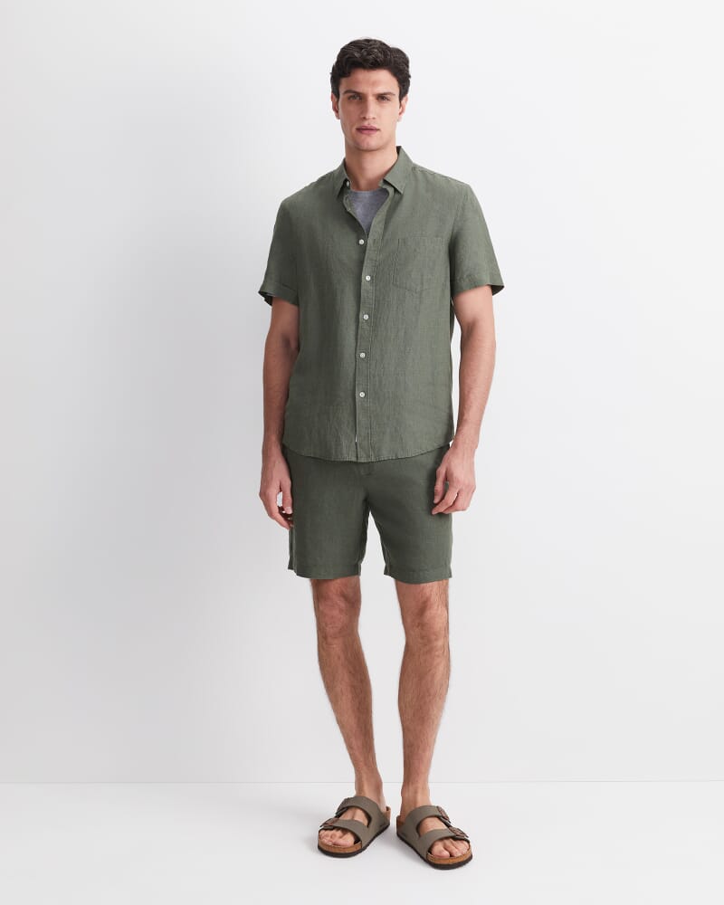 Short Sleeve Delave Linen Shirt in KHAKI