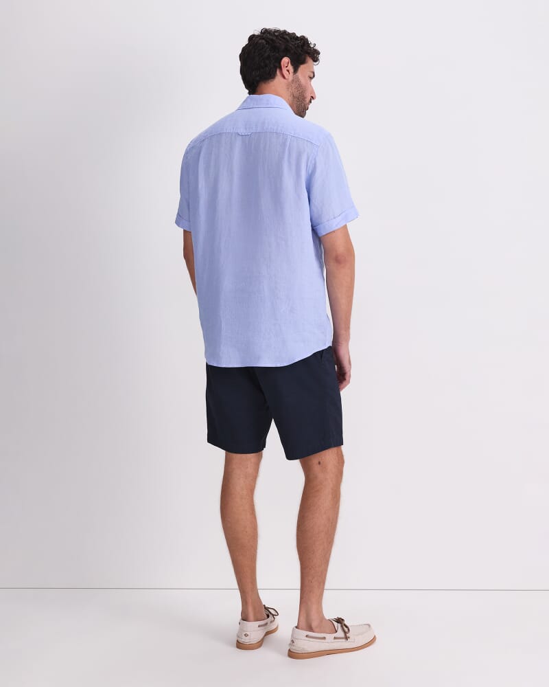 Short Sleeve Delave Linen Shirt in LIGHT BLUE