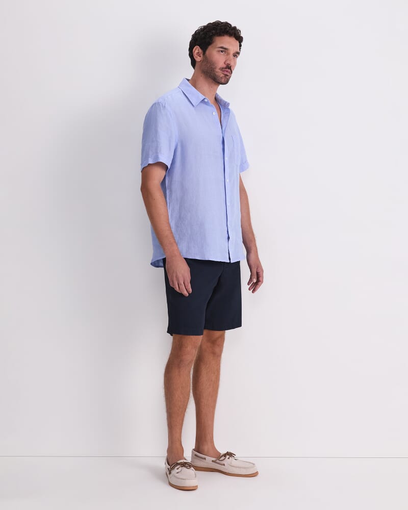 Short Sleeve Delave Linen Shirt in LIGHT BLUE