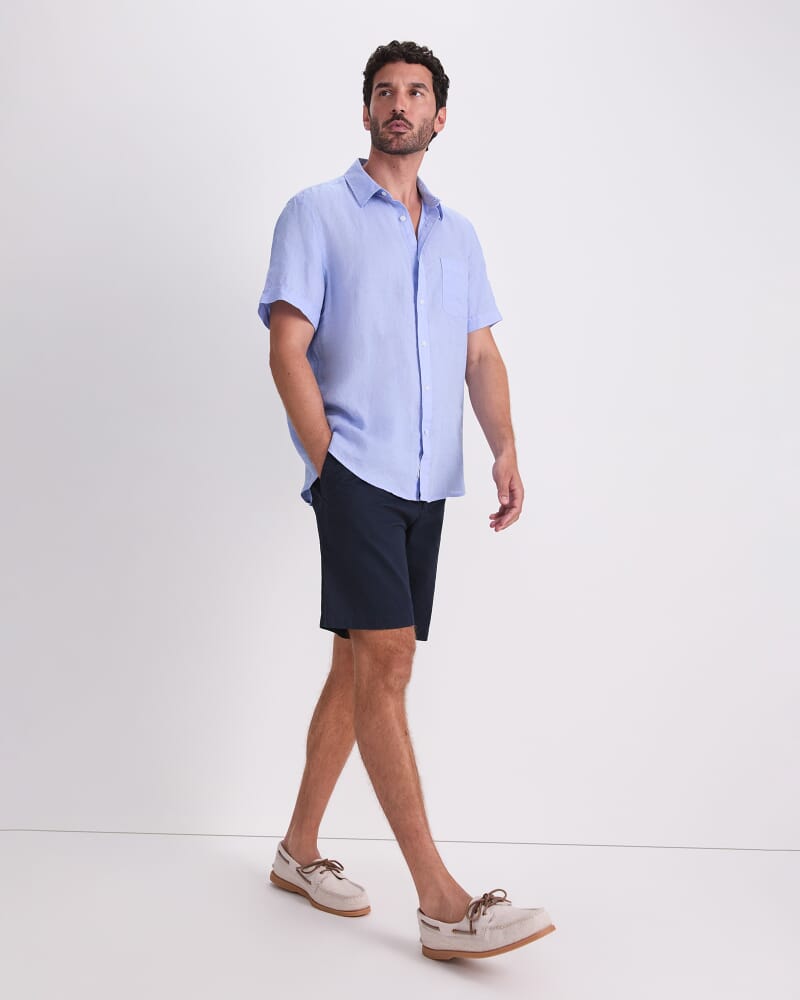 Short Sleeve Delave Linen Shirt in LIGHT BLUE