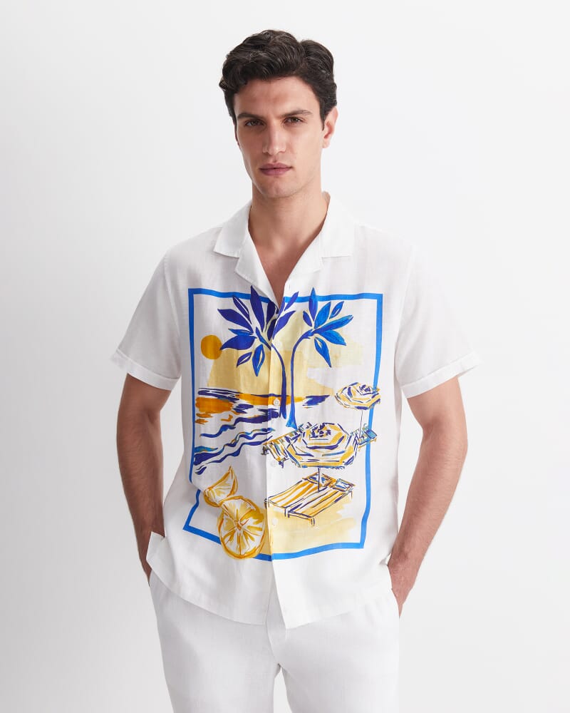 Miles Linen Blend Print Shirt in YELLOW MULTI