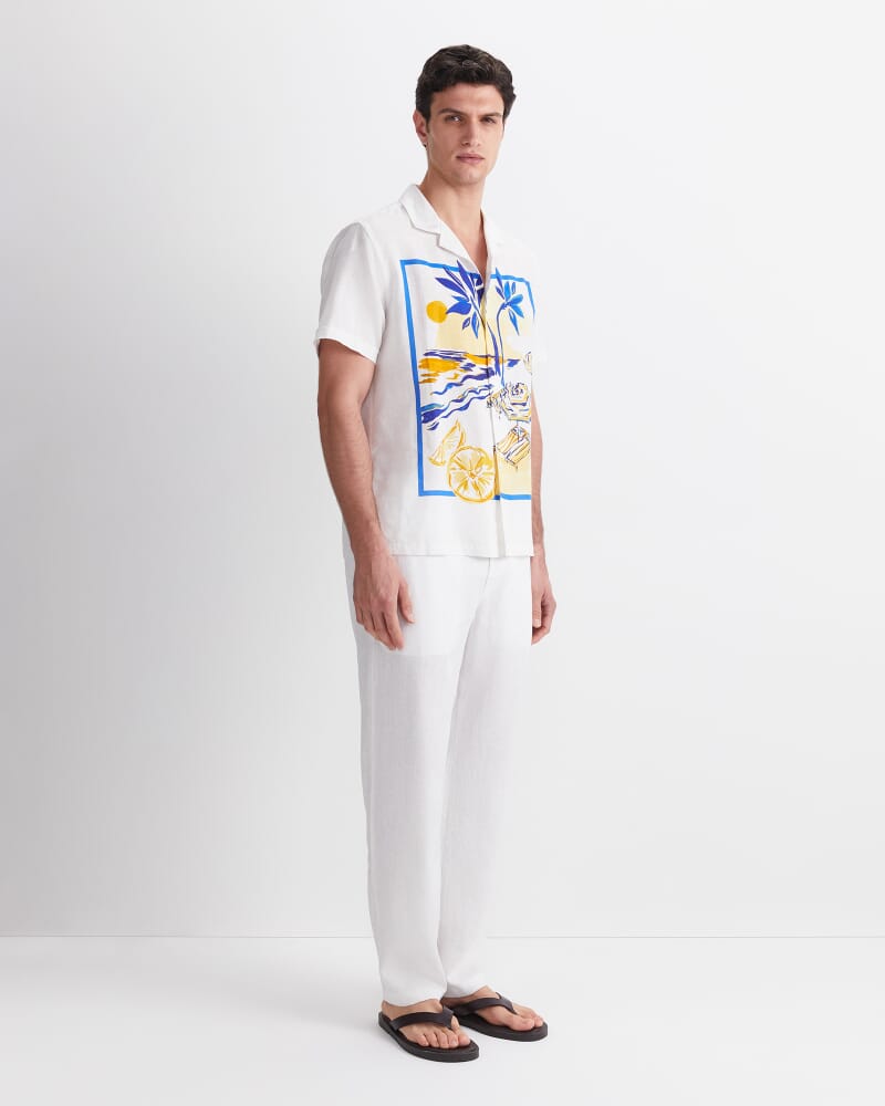 Miles Linen Blend Print Shirt in YELLOW MULTI