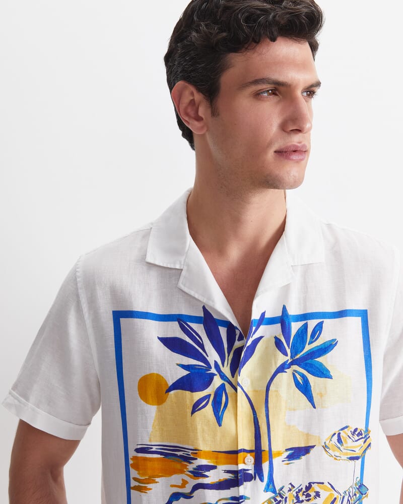 Miles Linen Blend Print Shirt in YELLOW MULTI