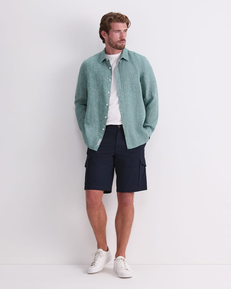 Long Sleeve Linen Yarn-Dyed Shirt in MALACHITE