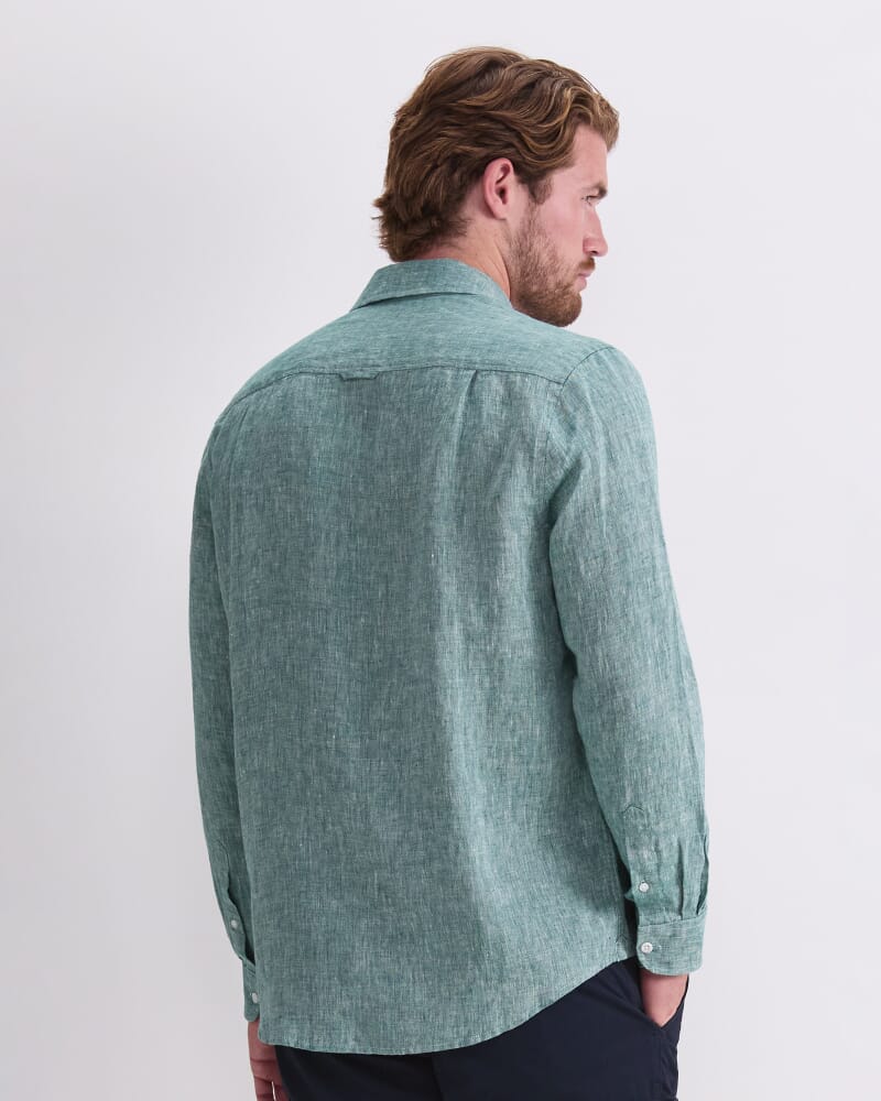 Long Sleeve Linen Yarn-Dyed Shirt in MALACHITE