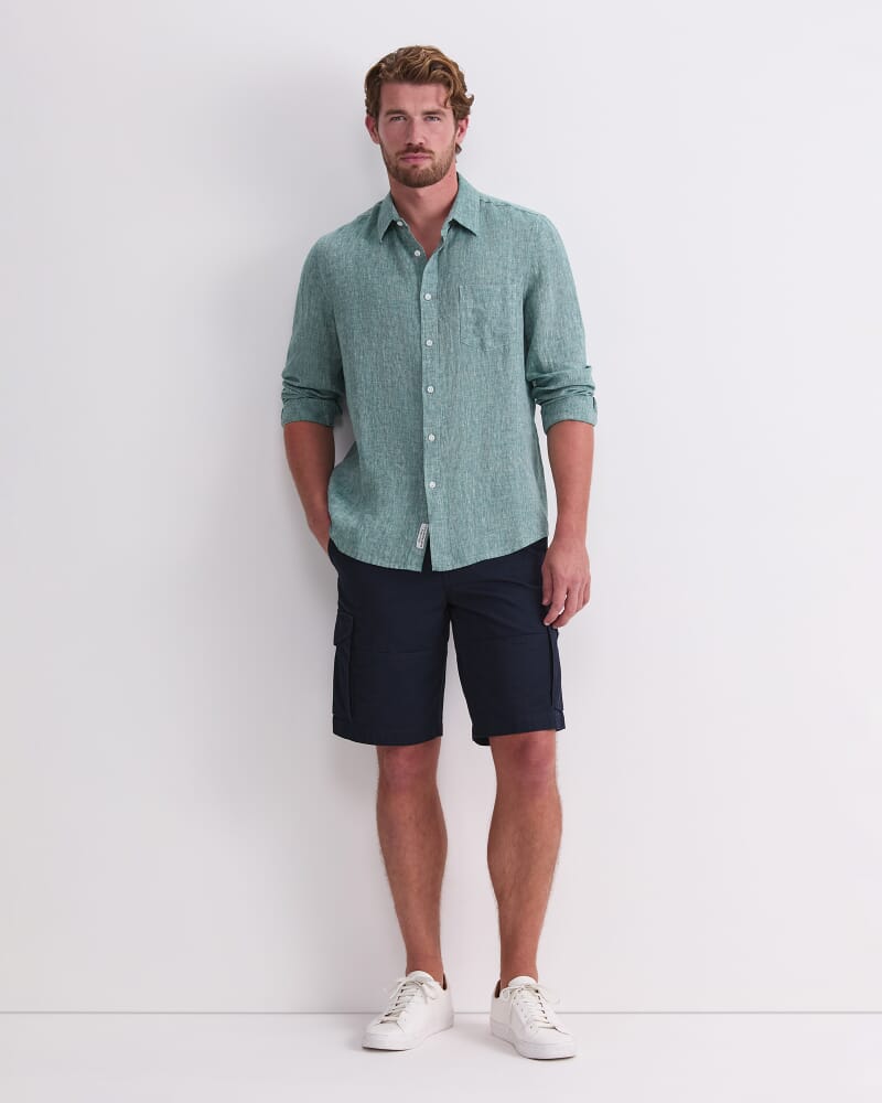 Long Sleeve Linen Yarn-Dyed Shirt in MALACHITE