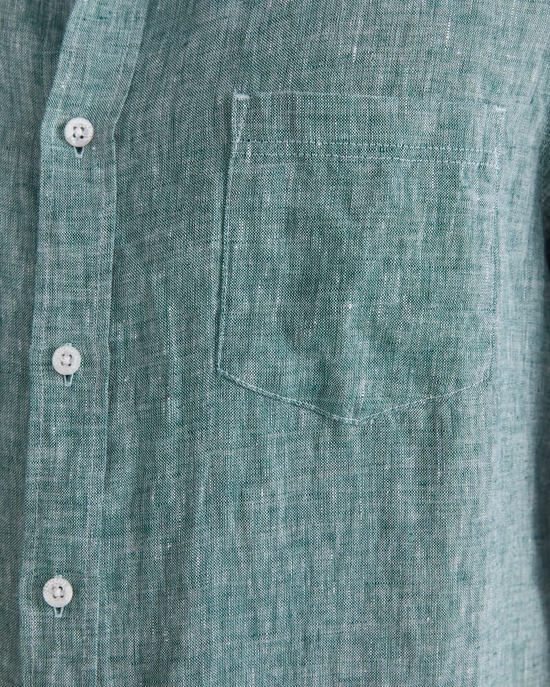 Long Sleeve Linen Yarn-Dyed Shirt in MALACHITE