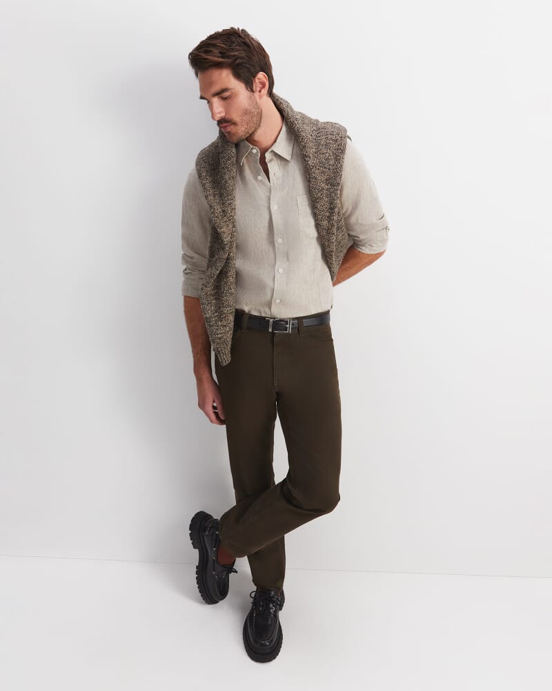 Long Sleeve Linen Yarn-Dyed Shirt in STRING