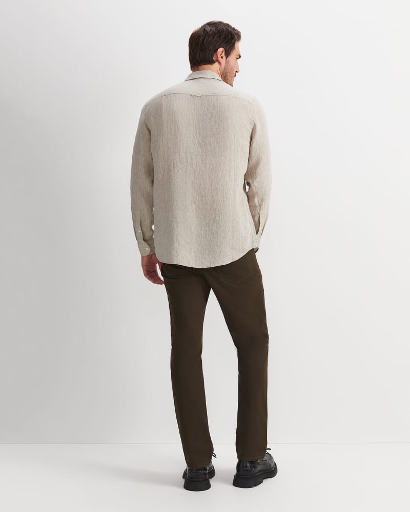 Long Sleeve Linen Yarn-Dyed Shirt in STRING