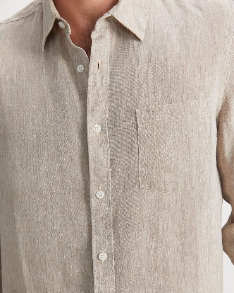 Long Sleeve Linen Yarn-Dyed Shirt in STRING